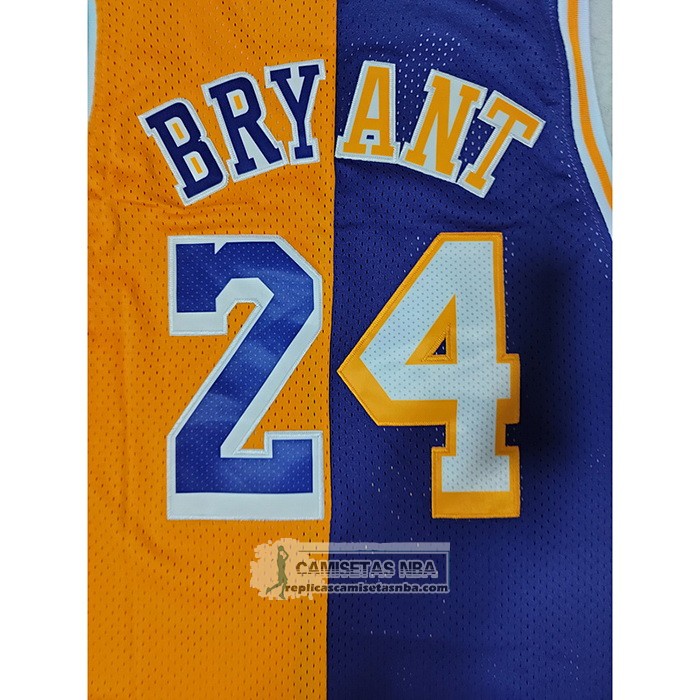 Camiseta Los Angeles Lakers Kobe Bryant NO 24 Mitchell & Ness 1996-97 Split Amarillo Violeta